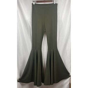 Extreme Flare Leg‎ Pants Olive Green High Waist Bell Bottoms 70s Festival L Tall